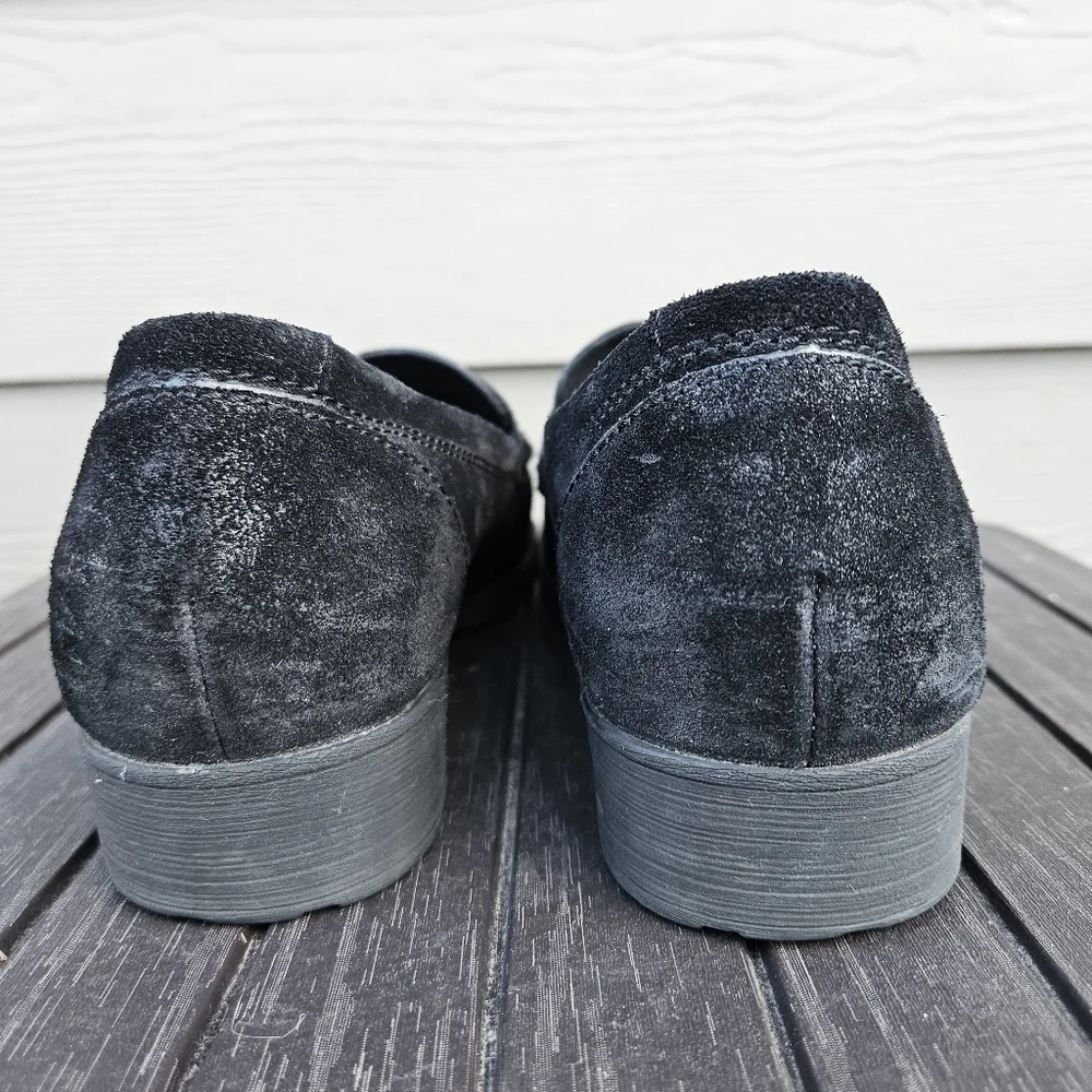 Born Black Suede Leather Penny Loafers with Fringe Slip On Shoes F3003 Womens 10
